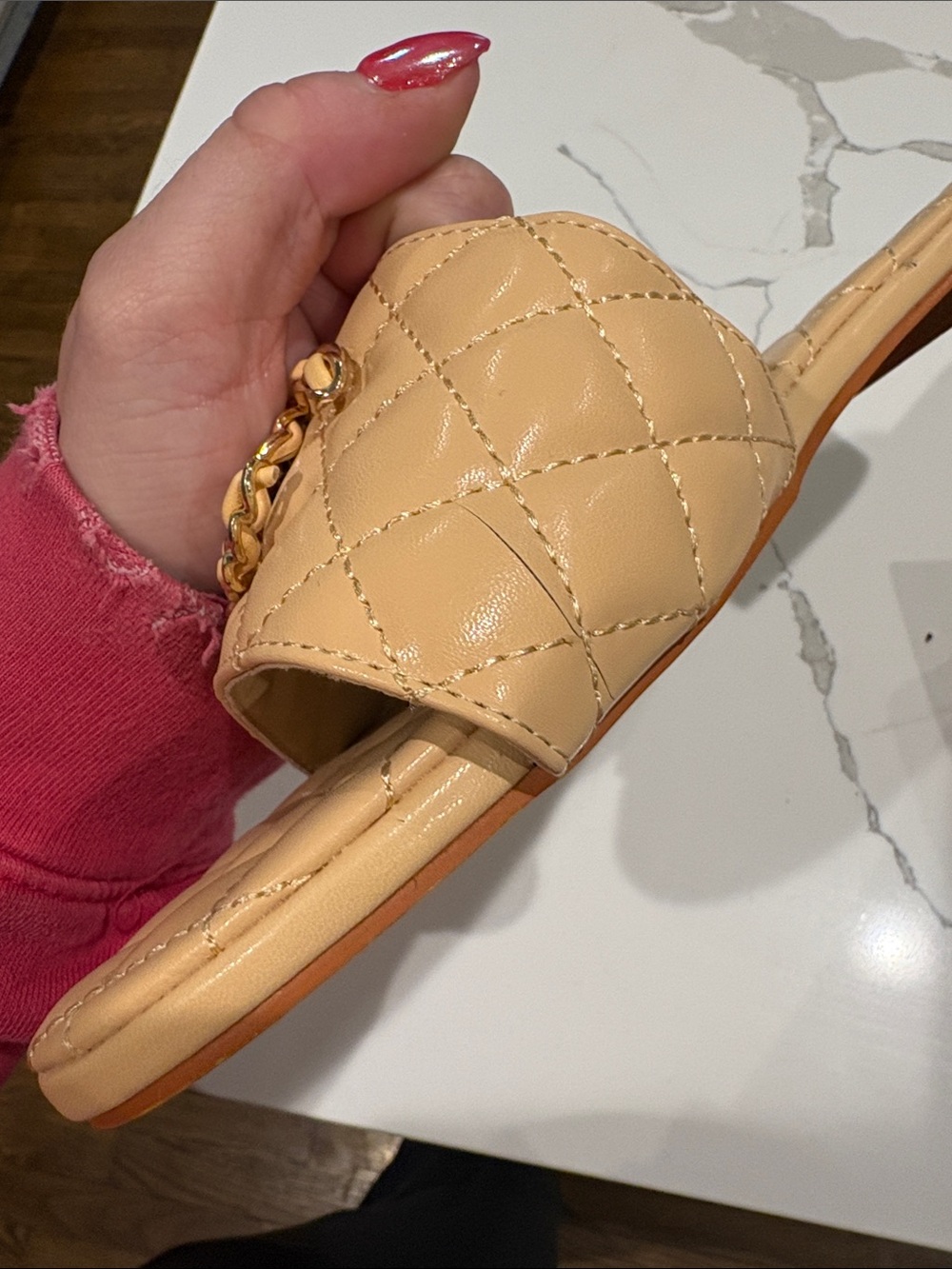 CHANEL Quilted Beige Slide Sandals with Gold CC Chain - Picture 4 of 5
